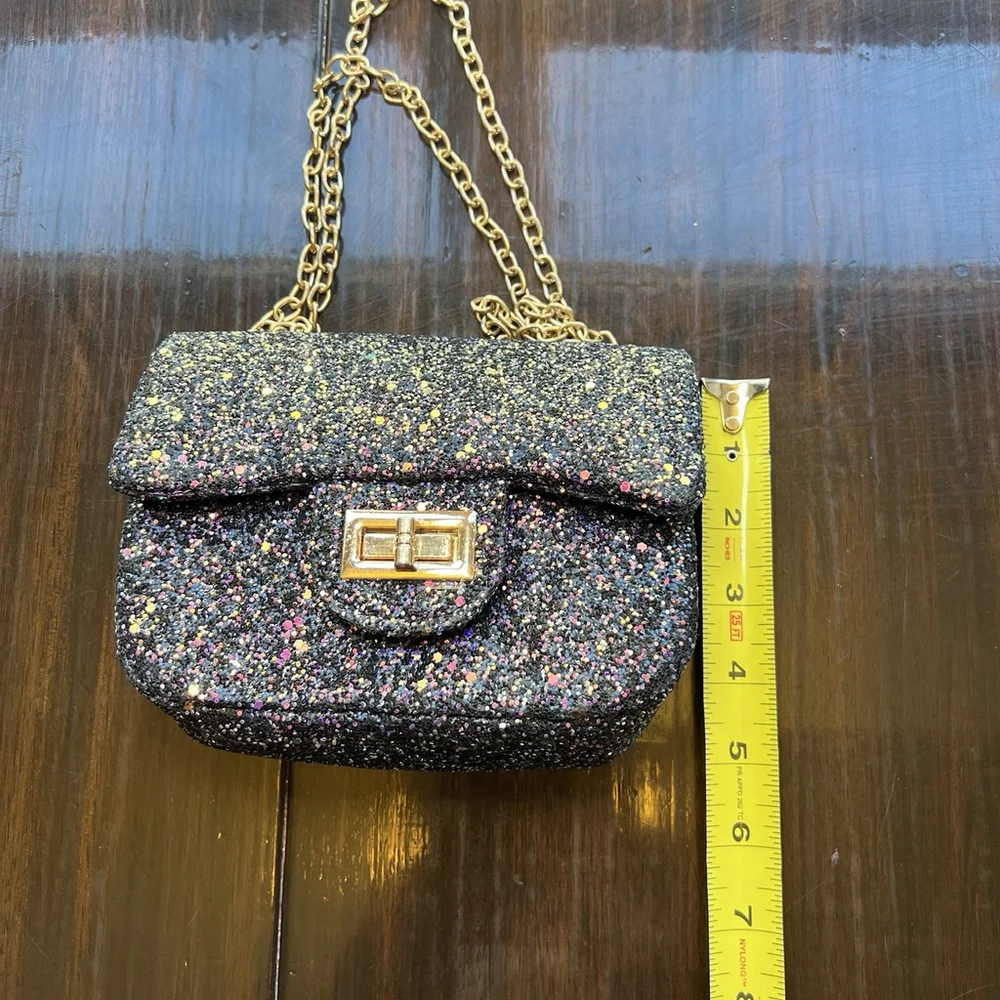 Midnight Glitter Micro Crossbody Purse Metal Chain Glitzy Festival Glam